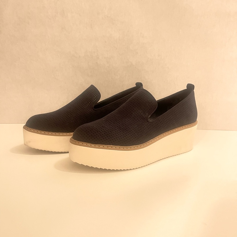 Navy blue platform Oxford slip on